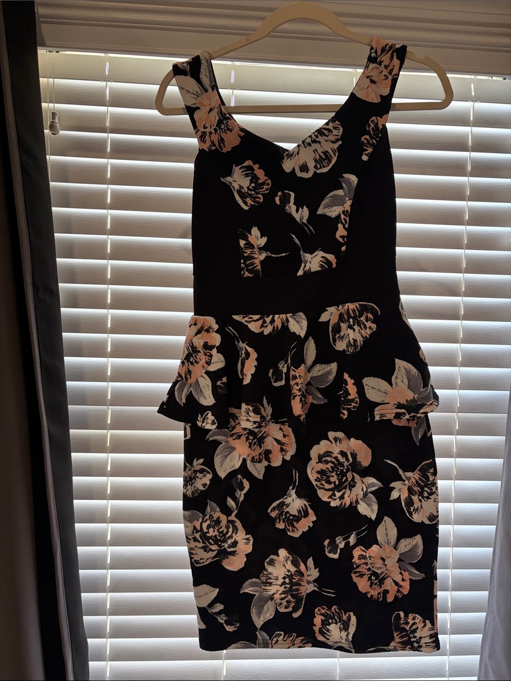 Diva Floral Peplum Sheath Dress in Black and Blush